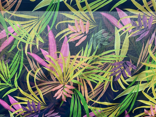 Polyester imprimé voilage fleurs crêpe bleu rose jaune vert