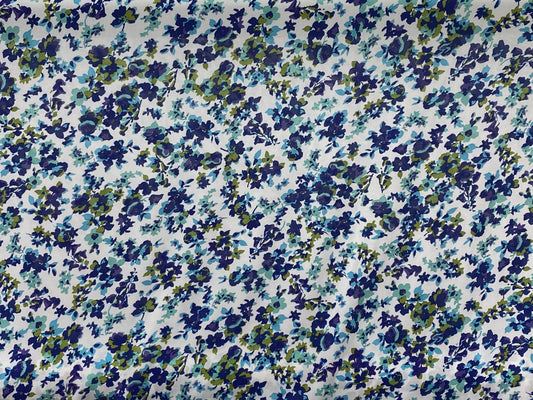 Polyester imprimé fleurs blanc bleu vert
