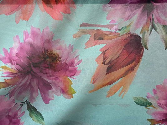 Polyester imprimé voilage fleurs bleu rose rouge jaune