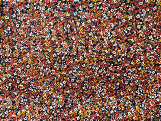 Polyester imprimé fleurs rouge jaune orange