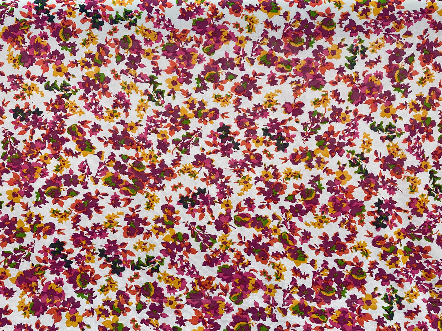Polyester imprimé fleurs blanc rose orange