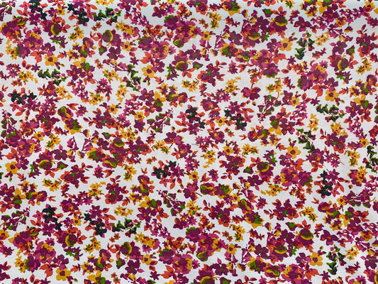 Polyester imprimé fleurs blanc rose orange