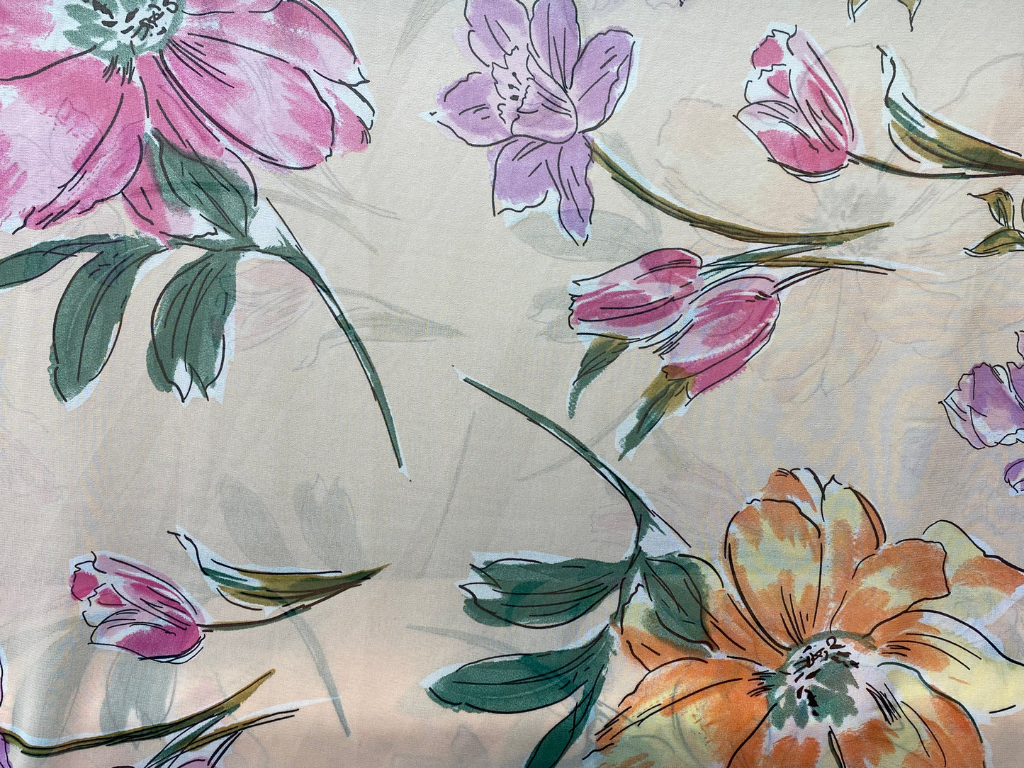 Polyester imprimé voilage fleurs violet rose orange vert