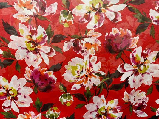 Polyester imprimé voilage fleurs rouge blanc rose