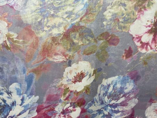 Polyester voilage imprimé fleurs gris rose bleu