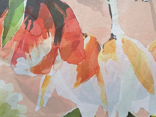 Polyester voilage imprimé fleurs blanc rose jaune rouge vert