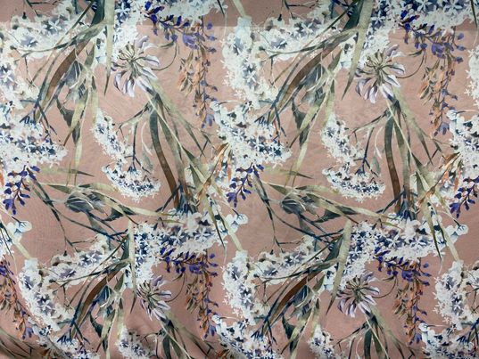 Polyester imprimé fleurs rose blanc bleu