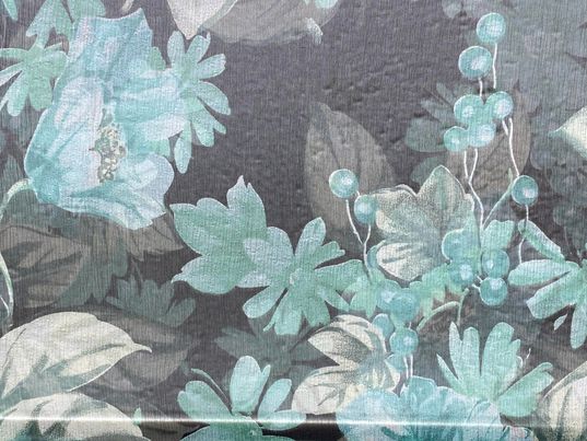 Soie voilage crêpe imprimé fleurs noir vert bleu