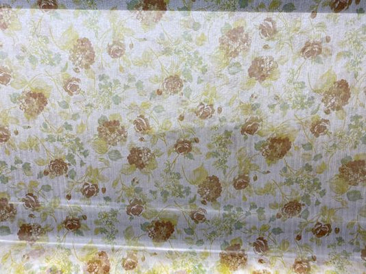 Soie voilage crêpe fleurs blanc brun jaune