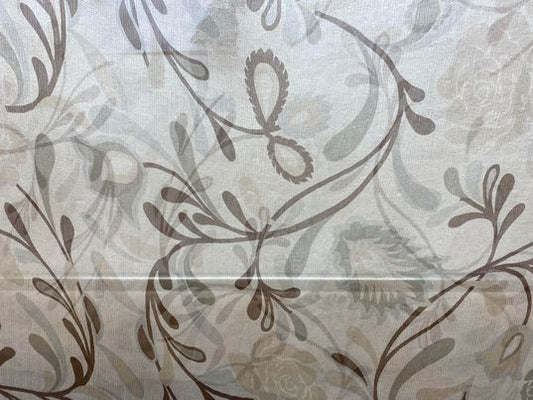 Soie voilage crêpe imprimé fleurs beige blanc brun