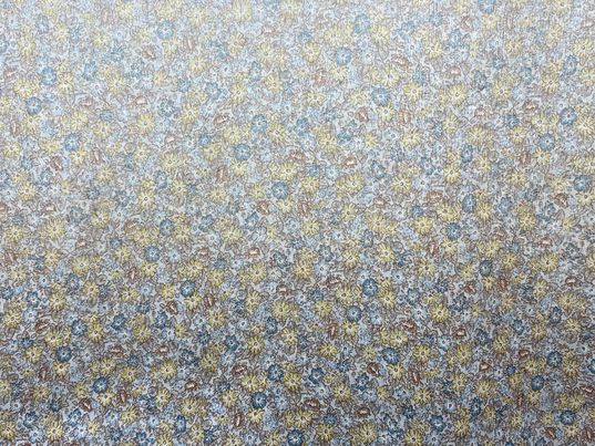 Soie voilage imprimé fleurs bleu jaune brun