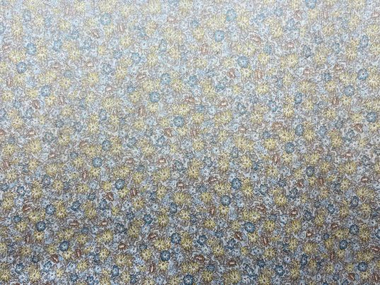 Soie voilage imprimé fleurs bleu jaune brun