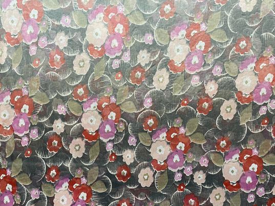 Soie voilage crêpe imprimé fleurs gris rouge rose vert