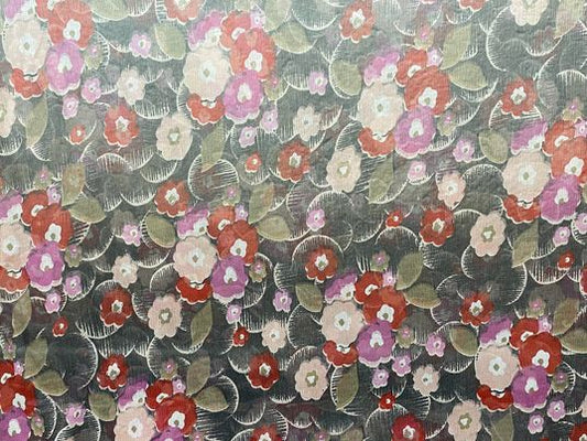 Soie voilage crêpe imprimé fleurs gris rouge rose vert
