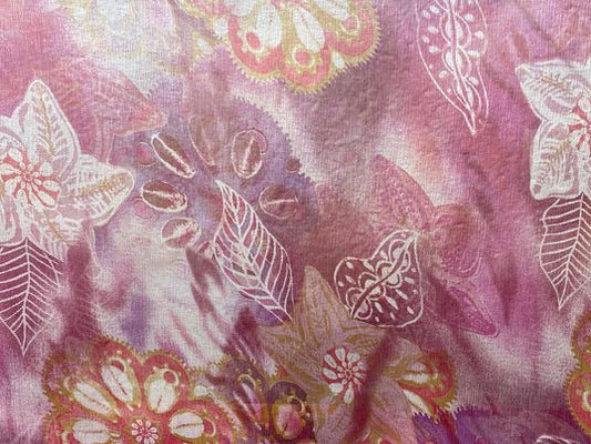 Soie voilage crêpe imprimé fleurs violet  rose rouge