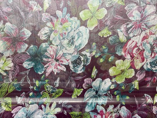 Soie voilage crêpe imprimé fleurs violet  rose vert
