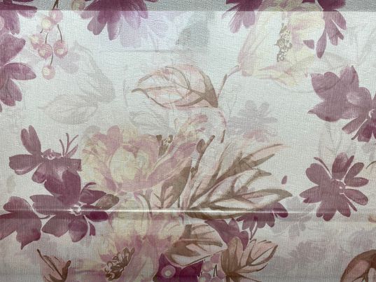 Soie voilage crêpe imprimé fleurs  rose brun rouge blanc