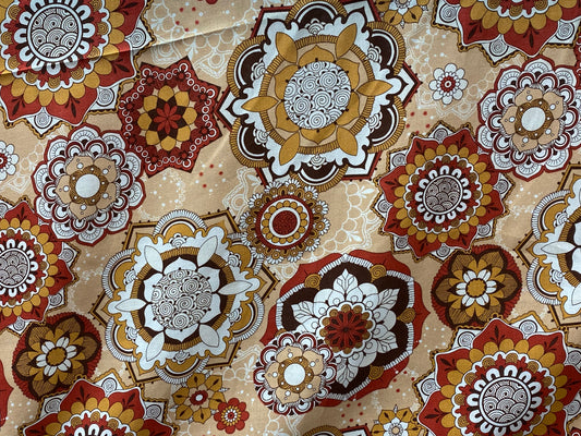 Viscose imprimé fleurs brun rouge blanc