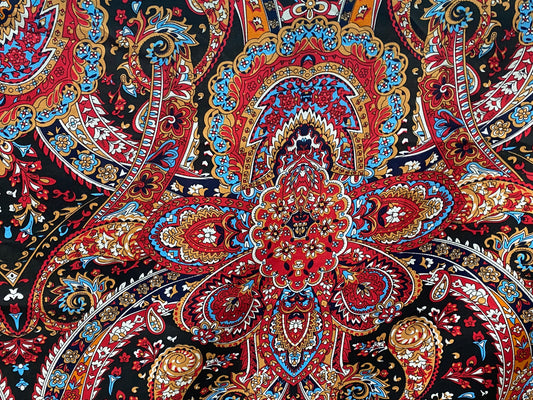 Viscose imprimé cachemire rouge orange noir