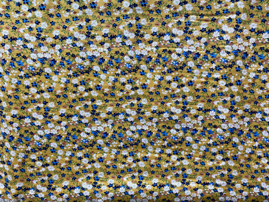 Viscose imprimé fleurs vert bleu blanc noir