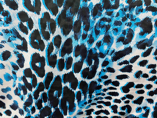 Viscose imprimé Afrique léopard tigré bleu blanc noir