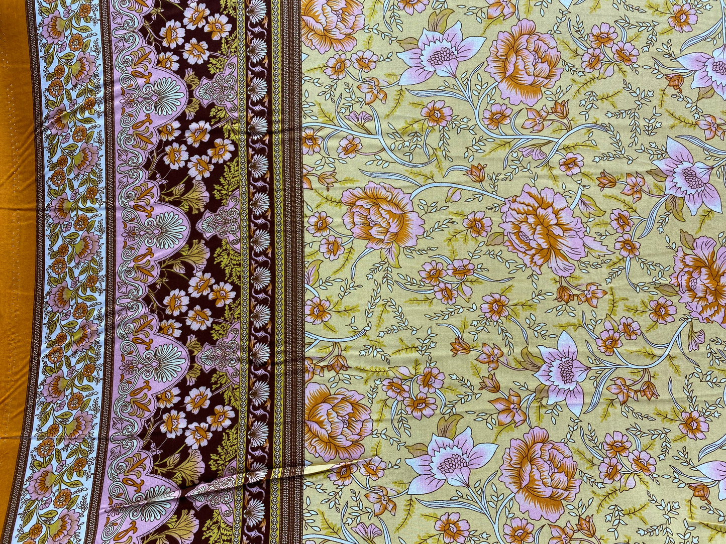 Viscose imprimé fleurs jaune rose brun