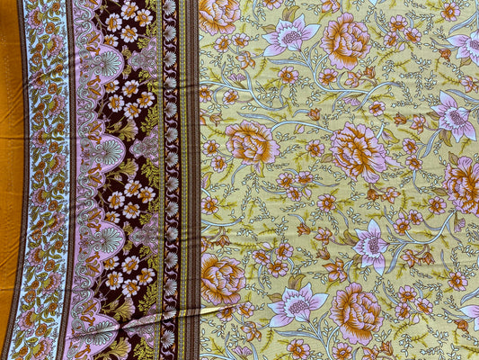 Viscose imprimé fleurs jaune rose brun