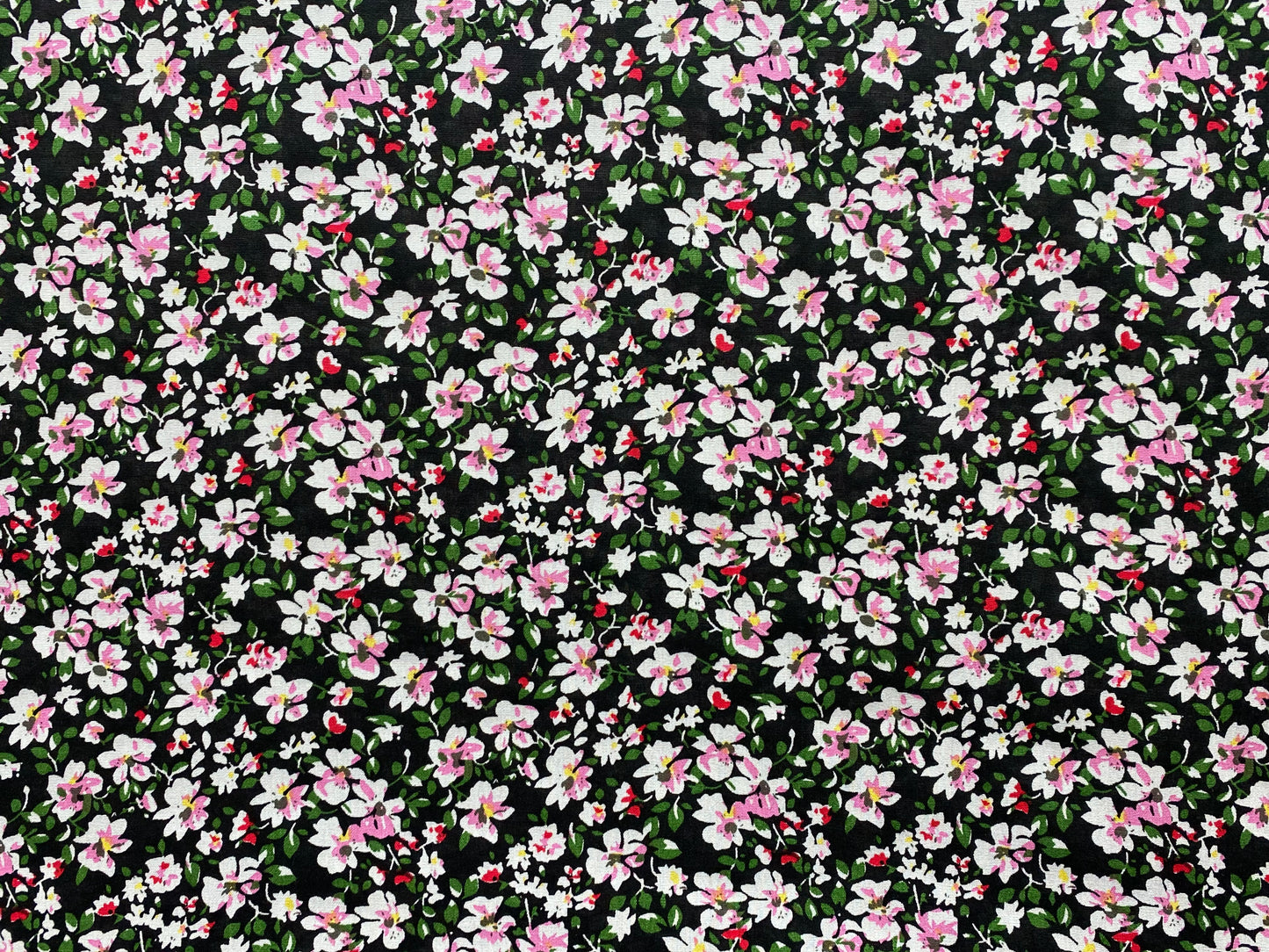 Viscose imprimé fleurs noir rose blanc
