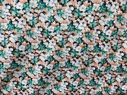 Viscose imprimé fleurs vert blanc noir