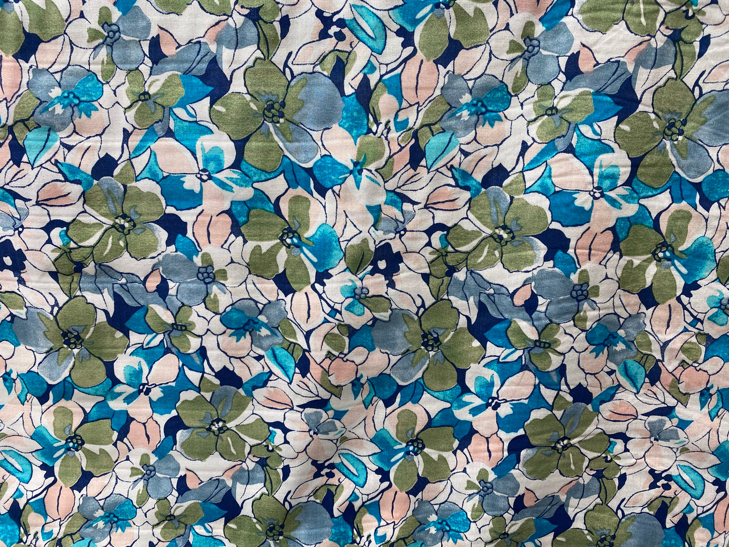 Viscose imprimé fleurs bleu vert rose