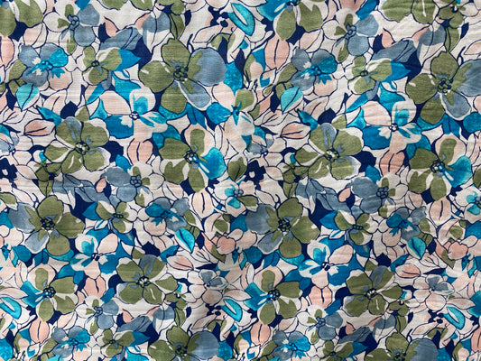 Viscose imprimé fleurs bleu vert rose