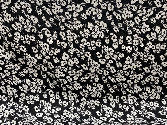 Viscose imprimé fleurs blanc noir