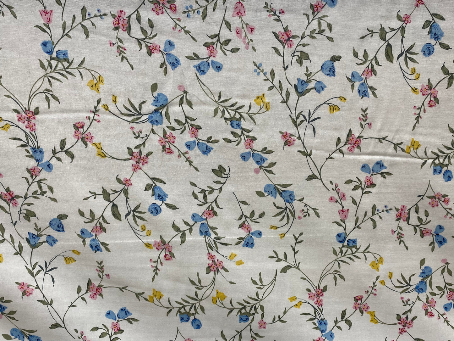 Viscose imprimé fleurs blanc bleu rose jaune