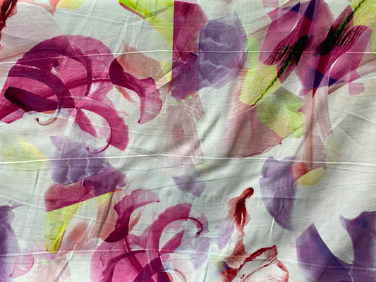 Viscose imprimé fleurs blanc rose violet vert