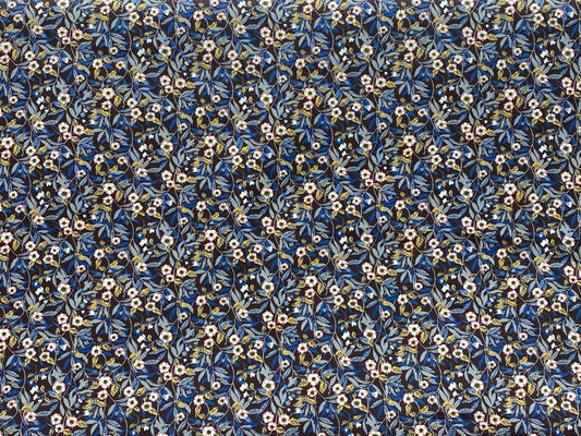 Coton imprimé fleurs bleu blanc