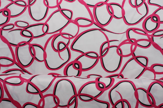 Polyester satin imprimé rose blanc noir
