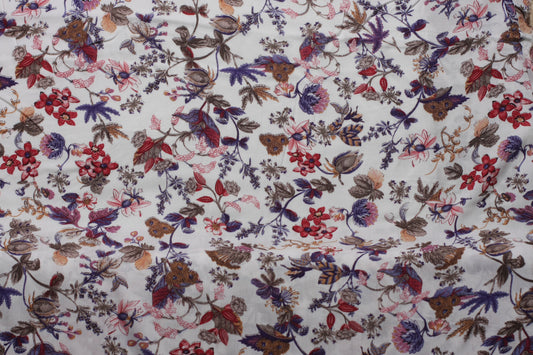 Viscose imprimé fleurs blanc rouge bleu