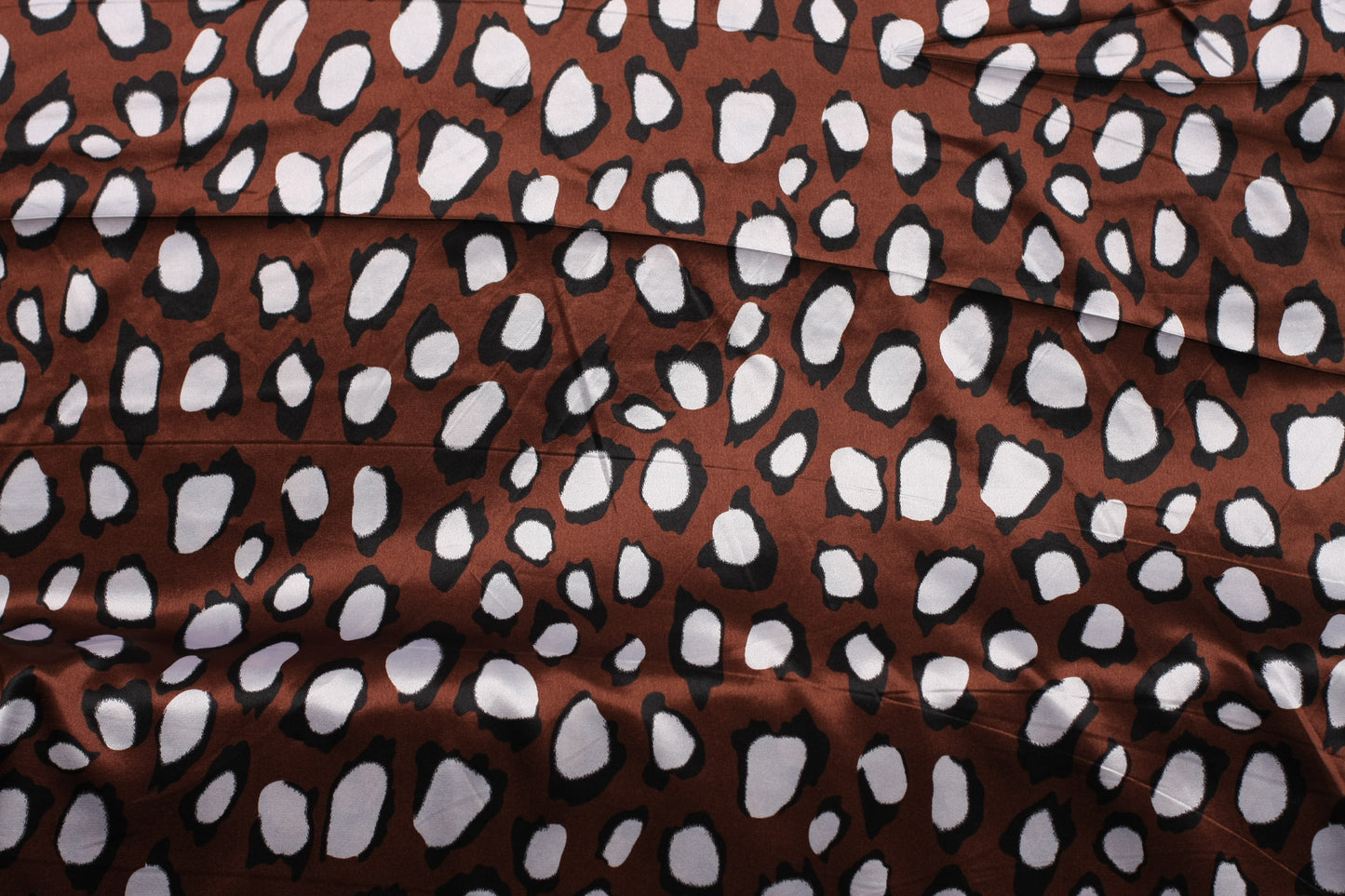 Polyester satin imprimé pois brun blanc
