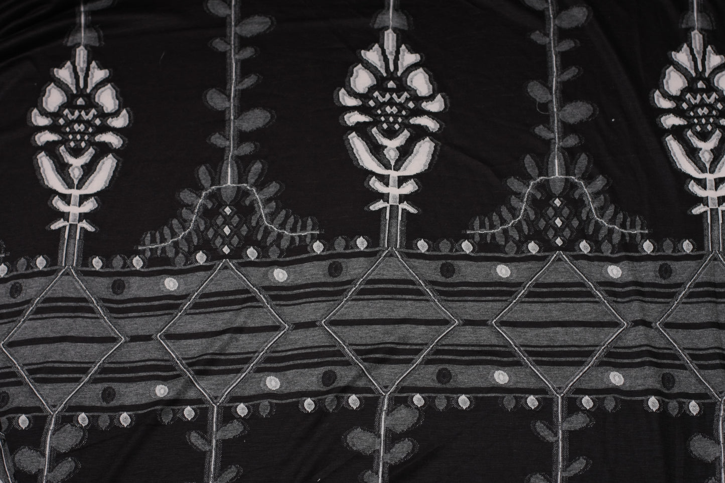 Polyester imprimé tissé fleurs noir blanc gris