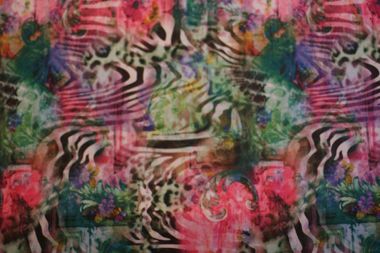 Polyester imprimé Afrique zebré rose vert noir