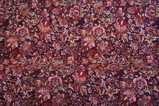 Polyester élasthanne imprimé fleurs rouge