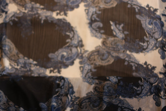 Polyester voilage crêpe imprimé cachemire blanc bleu noir