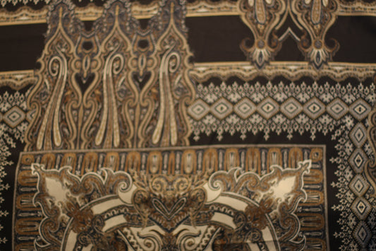 Polyester satin imprimé cachemire brun blanc noir