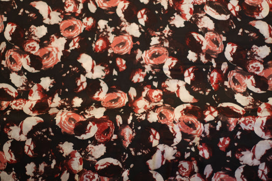 Polyester satin imprimé fleurs noir rouge