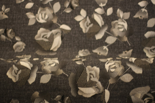 Polyester élasthanne imprimé fleurs gris