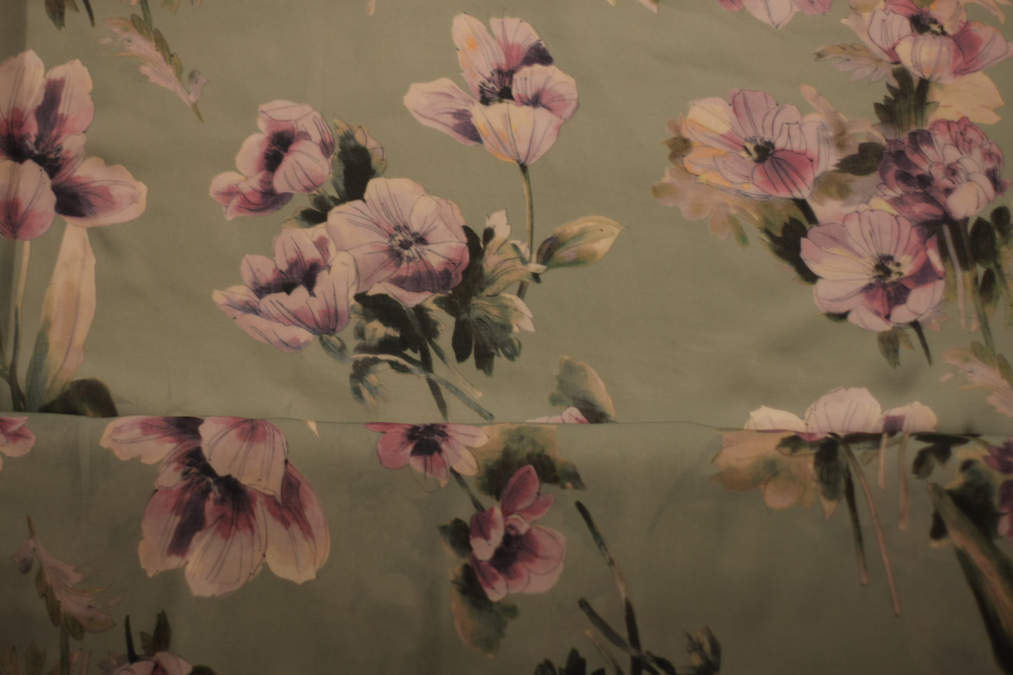 Polyester voilage imprimé fleurs vert rose