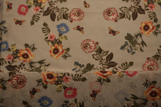 Polyester voilage imprimé fleurs papillons bleu