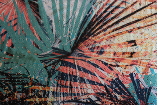 Polyester élasthanne ajouré imprimé fleurs orange vert blanc
