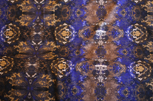 Polyester élasthanne imprimé cachemire brun bleu blanc