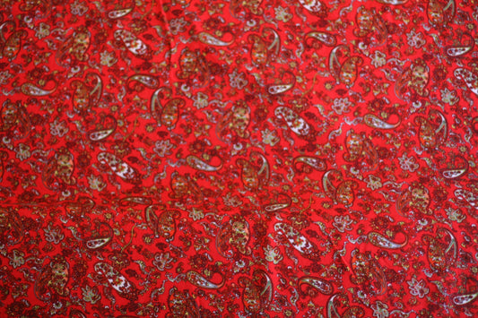 Viscose imprimé cachemire fleurs rouge